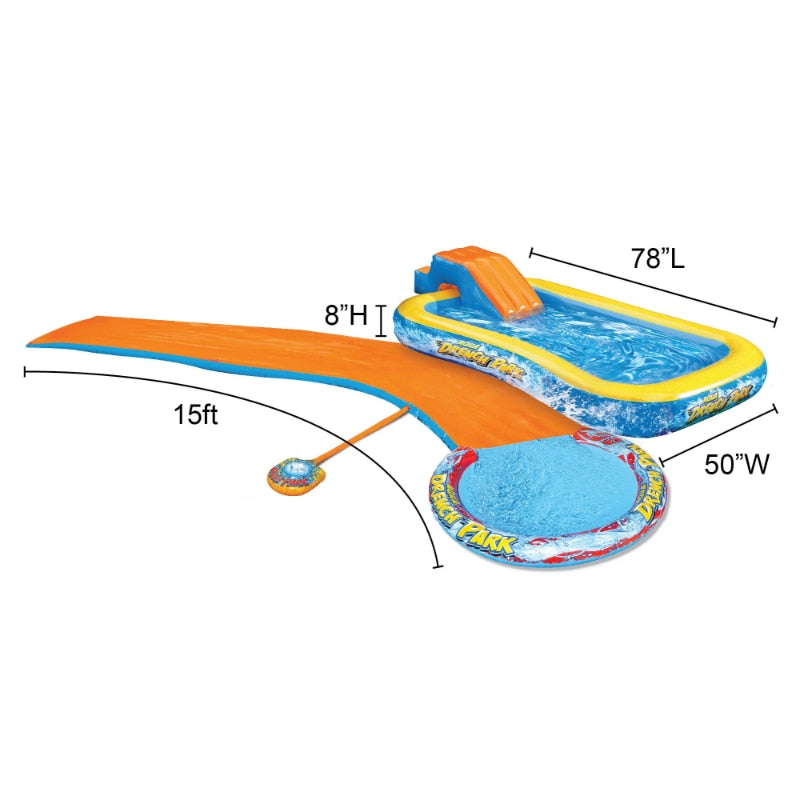 Banzai Aqua Drench 3-In-1 Splash Park w/ Pool, Sprinkler & Waterslide