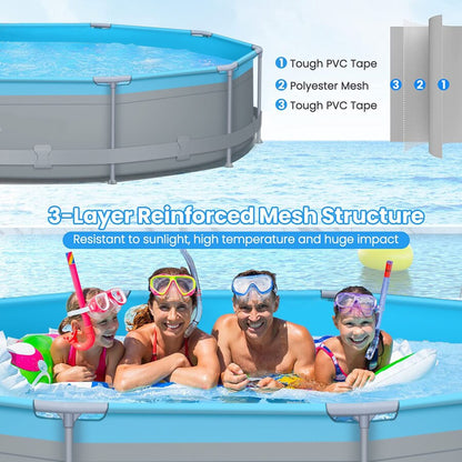 Ground Swimming Pools with Pump 12ft x 12ft x 30inch for Family Water Sport Backyard Garden