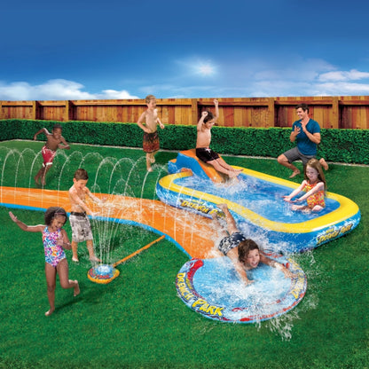 Banzai Aqua Drench 3-In-1 Splash Park w/ Pool, Sprinkler & Waterslide